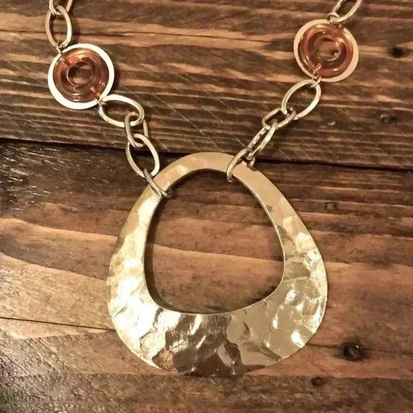 Gold Chain Link Statement Necklace with Wood Accents - Picture 2 of 4